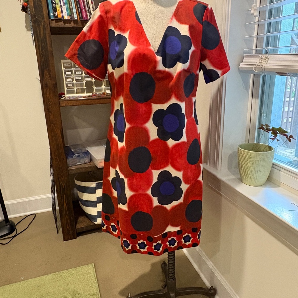 Vibrant Red and Blue Floral Midi Dress